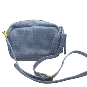 NWT Women's Anthropologie Blue Suede Crossbody Bag Purse Tassel Small Size